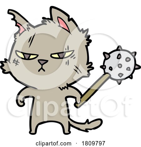 Tough Cartoon Cat with Mace by lineartestpilot