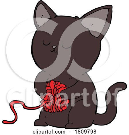 Cartoon Cute Black Cat Playing with Ball of Yarn by lineartestpilot