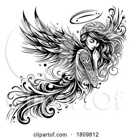 Black and White Female Angel with Tattoos by dero