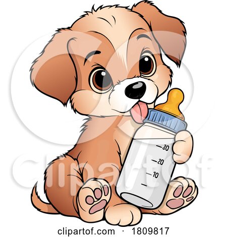 Cartoon Cute Puppy Dog with a Bottle by dero