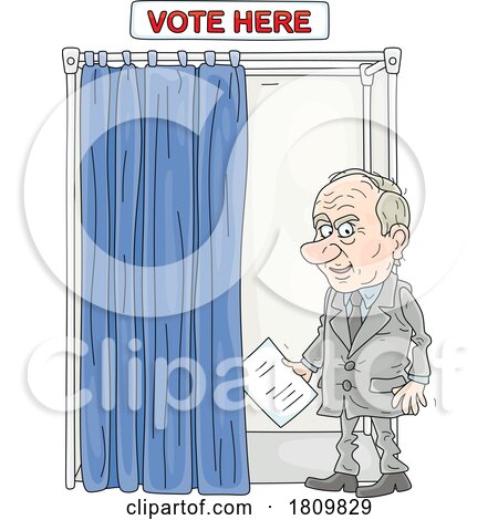 Licensed Clipart Cartoon Politician at a Voting Booth by Alex Bannykh