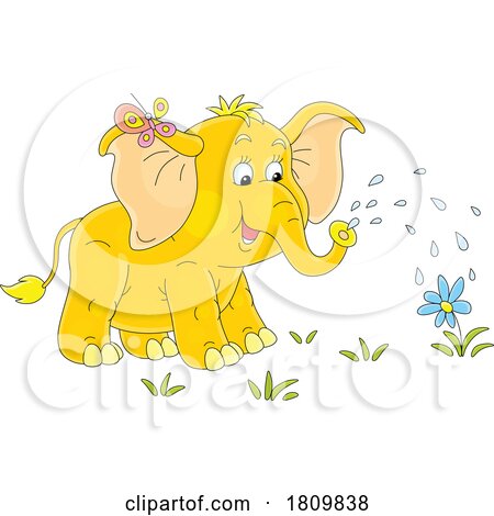 Licensed Clipart Cartoon Cute Elephant Watering a Flower by Alex Bannykh