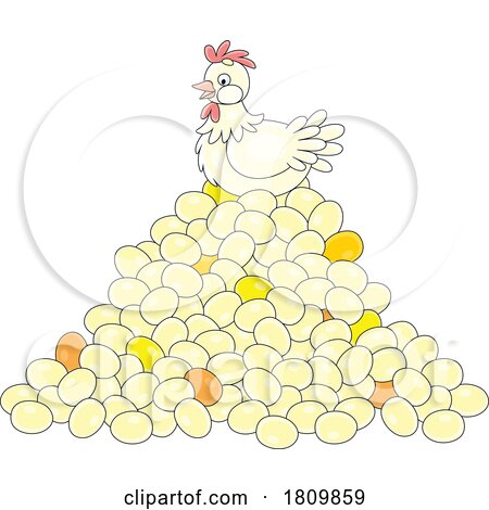 Licensed Clipart Cartoon Hen on a Pile of Eggs by Alex Bannykh