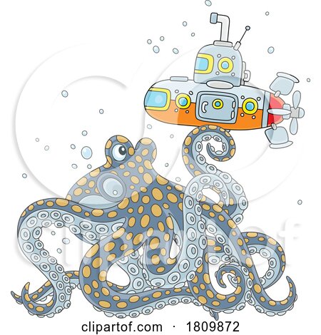 Licensed Clipart Cartoon Octopus and Submarine by Alex Bannykh