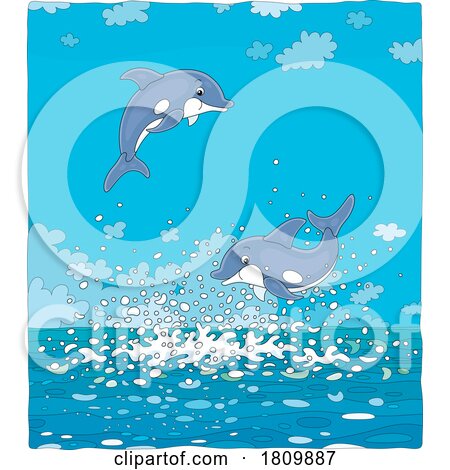 Licensed Clipart Cartoon Dolphins Jumping by Alex Bannykh