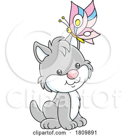 Licensed Clipart Cartoon Kitten and Butterfly by Alex Bannykh