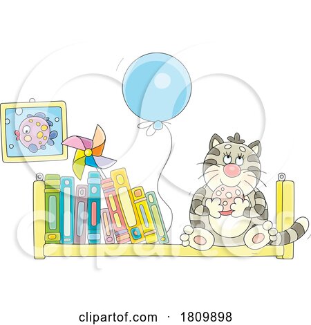 Licensed Clipart Cartoon Cat Eating Salame on a Shelf by Alex Bannykh