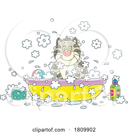 Licensed Clipart Cartoon Fat Cat Taking a Bath by Alex Bannykh
