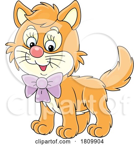 Licensed Clipart Cartoon Kitten Wearing a Bow by Alex Bannykh
