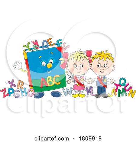 Licensed Clipart Cartoon School Kids with an Alphabet Book by Alex Bannykh