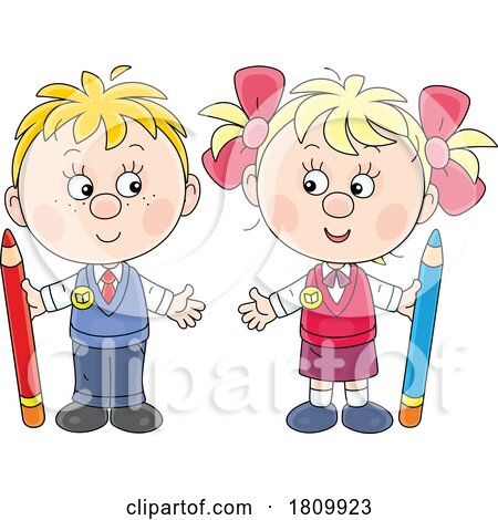 Licensed Clipart Cartoon School Kids with Pencils by Alex Bannykh