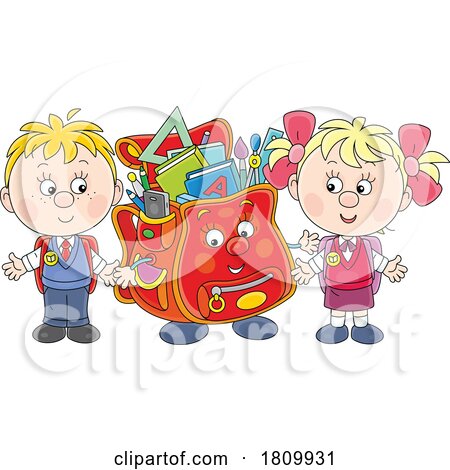 Licensed Clipart Cartoon School Kids with a Book Bag by Alex Bannykh