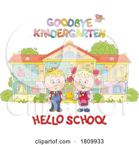 Licensed Clipart Cartoon School Kids Graduating Kindergarten and Starting First Grade by Alex Bannykh
