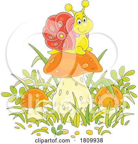 Licensed Clipart Cartoon Happy Snail on a Mushroom by Alex Bannykh