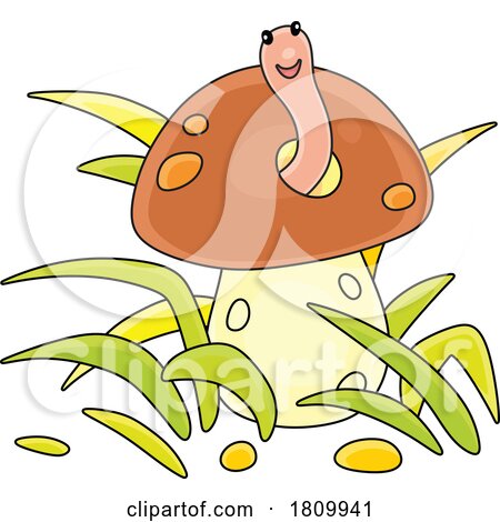 Licensed Clipart Cartoon Happy Worm in a Mushroom by Alex Bannykh