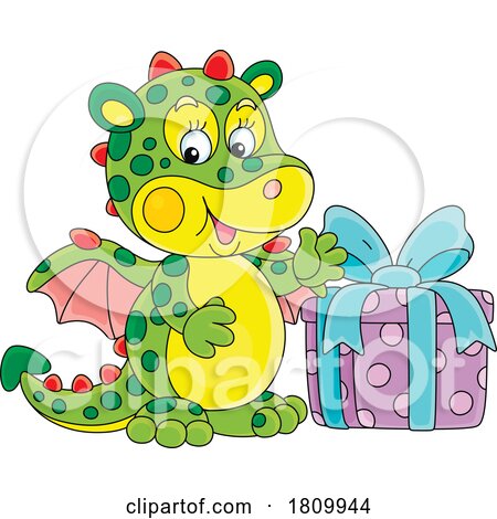 Licensed Clipart Cartoon Cute Dragon with a Present by Alex Bannykh