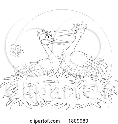 Licensed Clipart Cartoon Stork Pair in a Nest by Alex Bannykh