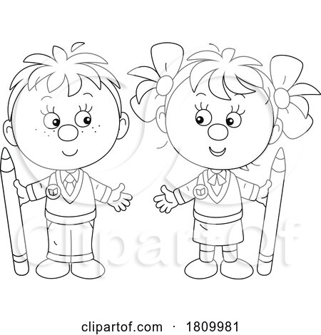 Licensed Clipart Cartoon School Kids with Pencils by Alex Bannykh