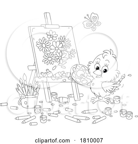 Licensed Clipart Cartoon Chick Painting Spring Flowers by Alex Bannykh