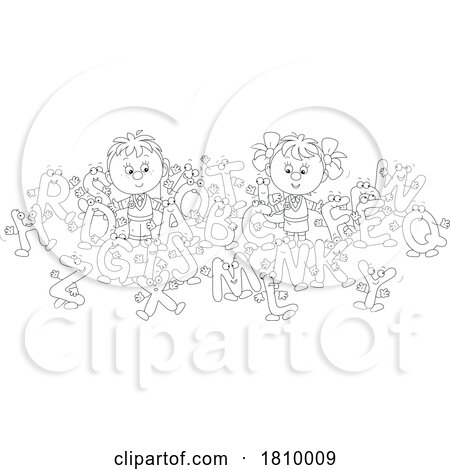 Licensed Clipart Cartoon School Kids with Alphabet Letters by Alex Bannykh