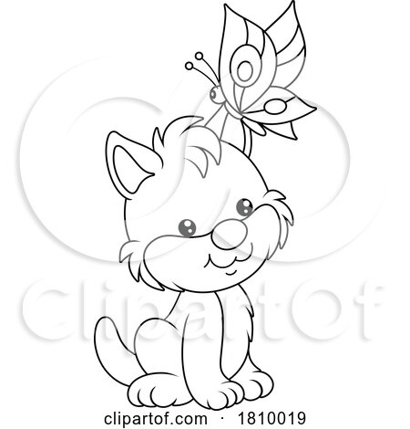 Licensed Clipart Cartoon Kitten and Butterfly by Alex Bannykh