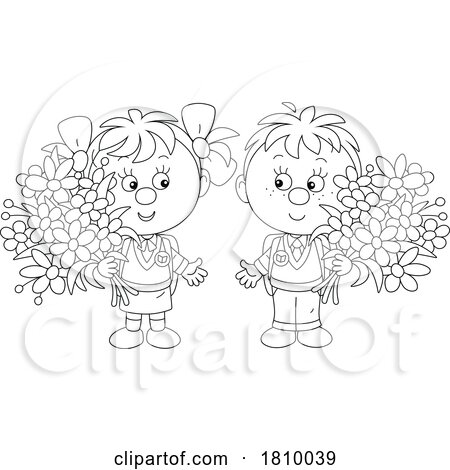 Licensed Clipart Cartoon School Kids with Flowers by Alex Bannykh