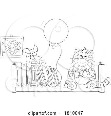 Licensed Clipart Cartoon Cat Eating Salame on a Shelf by Alex Bannykh