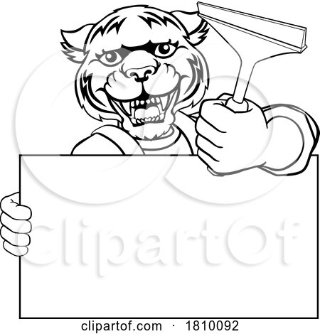 Window Cleaner Tiger Car Wash Cleaning Mascot by AtStockIllustration