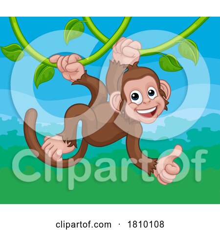 Monkey Singing on Jungle Vines Thumbs up Cartoon by AtStockIllustration