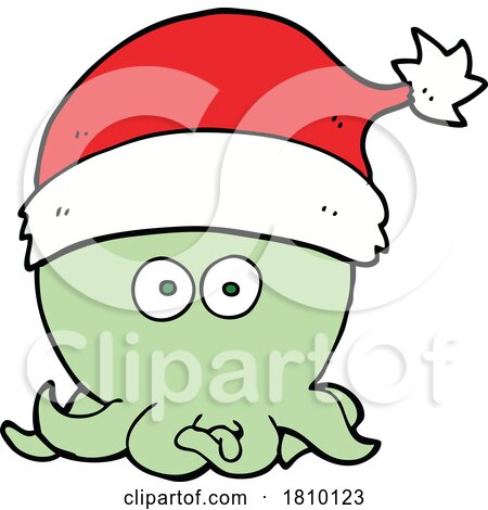 Cartoon Octopus Wearing Christmas Hat by lineartestpilot