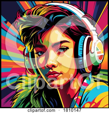 Young Woman with Headphones over a Color Burst by dero