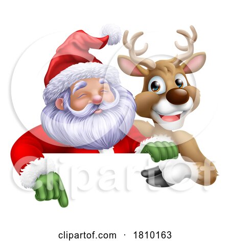 Santa Claus Father Christmas and Reindeer Sign by AtStockIllustration