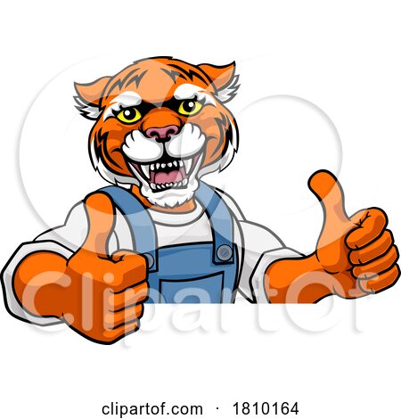 Tiger Mascot Plumber Mechanic Handyman Worker by AtStockIllustration