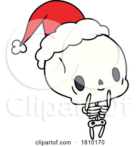 Christmas Sticker Cartoon of Kawaii Skeleton by lineartestpilot