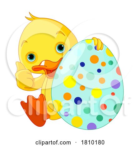 Cute Duck Giving a Thumb up and Sitting with an Easter Egg by Pushkin