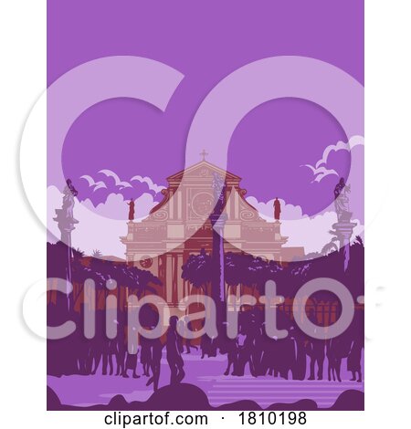 Saint Catherine of Alexandria Cathedral in Dumaguete City Philippines Art Deco WPA Poster Art by patrimonio
