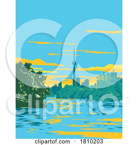 Toronto Island Park with Toronto Skyline on Lake Ontario Canada WPA Poster Art by patrimonio