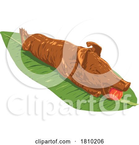 Lechon Roasted Pig with Apple on Banana Leaf Art Deco WPA Poster Art by patrimonio