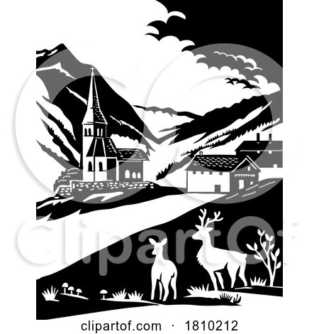 Deer in Binntal Nature Park in Binn Switzerland Swiss Scherenschnitt Paper Cut Style by patrimonio