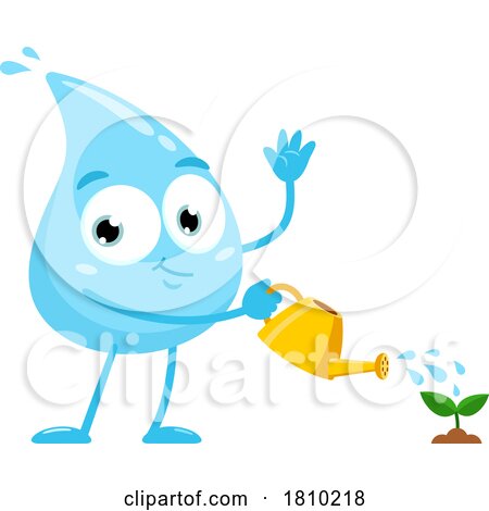 Water Drop Mascot Watering a Plant Licensed Clipart Cartoon by Hit Toon