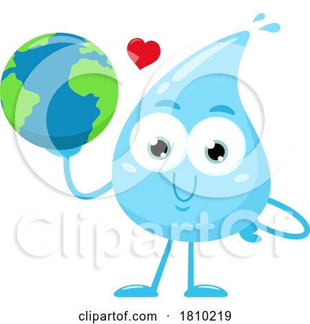 Water Drop Mascot Holding Earth Licensed Clipart Cartoon by Hit Toon