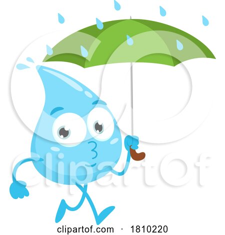Water Drop Mascot with an Umbrella Licensed Clipart Cartoon by Hit Toon