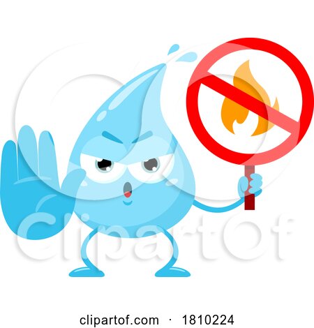 Water Drop Mascot with a No Fire Sign Licensed Clipart Cartoon by Hit Toon