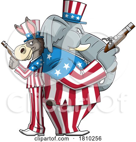 Dueling Democratc Donkey and Republican Elephant Licensed Clipart Cartoon by Hit Toon