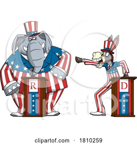 Republican Elephant and Democratic Donkey Debating Licensed Clipart Cartoon by Hit Toon