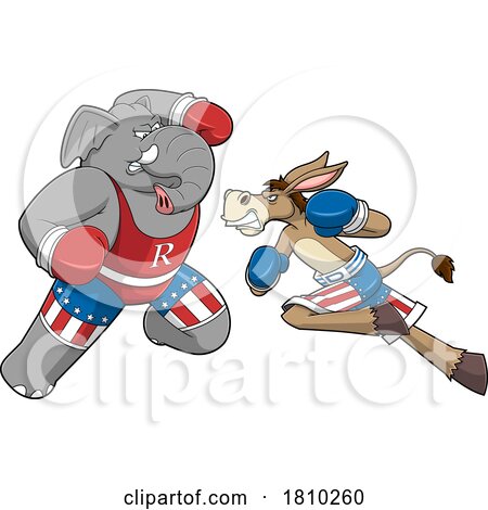 Fighting Republican Elephant and Democratic Donkey Licensed Clipart Cartoon by Hit Toon