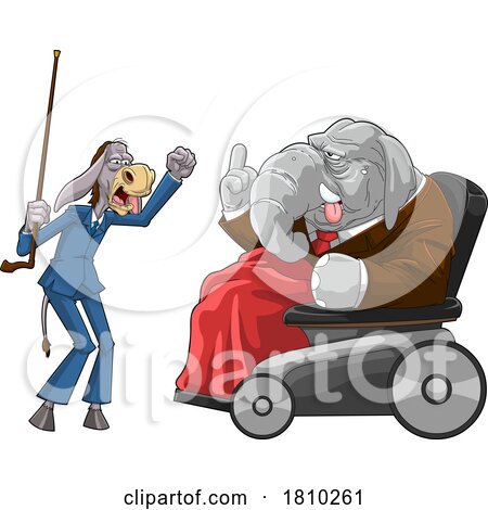Old Republican Elephant and Democratic Donkey Fighting Licensed Clipart Cartoon by Hit Toon
