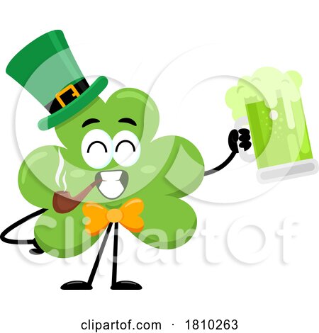 Shamrock Mascot with a Pipe and Beer Licensed Clipart Cartoon by Hit Toon