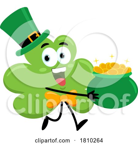 Shamrock Mascot with a Pot of Gold Licensed Clipart Cartoon by Hit Toon