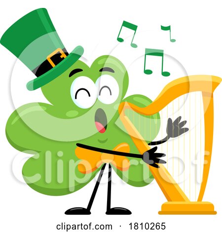 Shamrock Mascot Playing a Harp Licensed Clipart Cartoon by Hit Toon